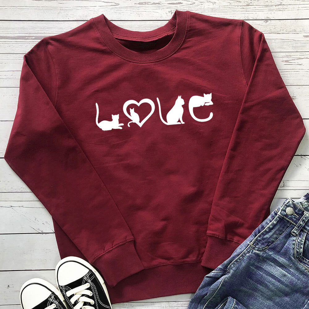 Cat Love Printed Hoodie